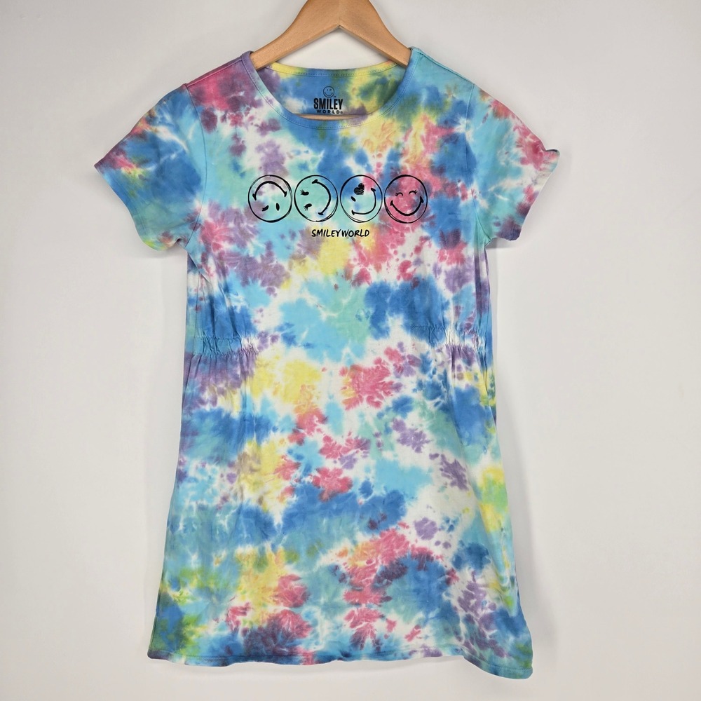 SmileyWorld T-Shirt Dress Girls XL 16 Multicolor Tie‎ Dye Graphic Cinched Waist